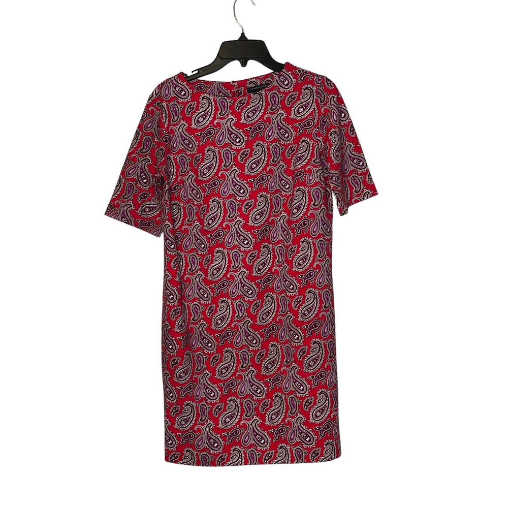Banana Republic Paisley Print Midi Shift Dress Women Size 4 Short Sleeve A Lined